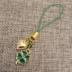 Gold and Green Clover Phone Charm